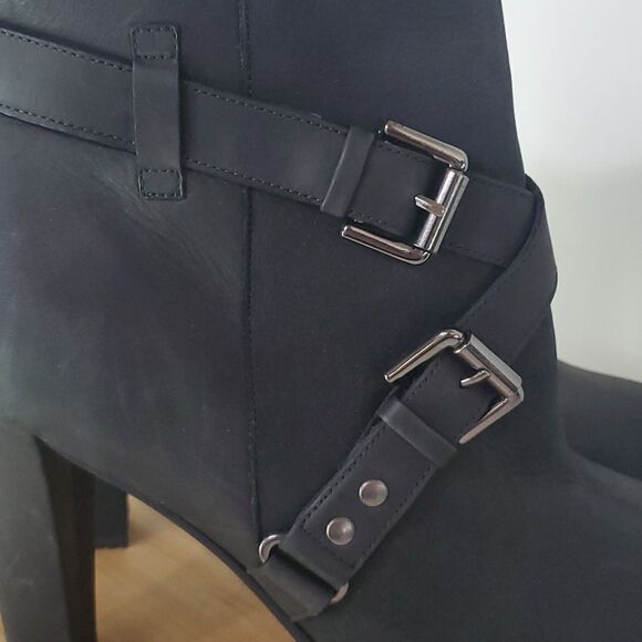 All Saints Aden Black Leather Ankle Heeled Boots Buckle Detail Women's EU 40 - Picture 2 of 14